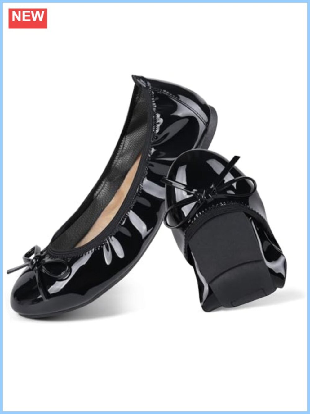 Women's Foldable Ballet Flats Faux Leather Cushioned Slip-On